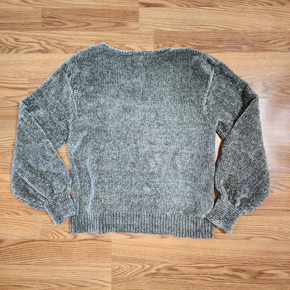 Tommy Bahama Green V-Neck Puff Sleeve Chenille  Sweater | Size XS - Picture 2 of 9